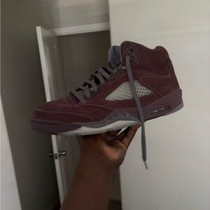 Jordan Burgundy Suede High-Top Sneakers with Gray Accents